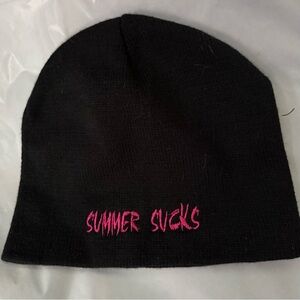 Port and Company Black Knit Hat with Pink Detail